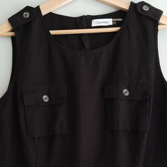 CALVIN KLEIN / Linen Blend w/ Pockets Knee Length Dress Black Sz 12 - Picture 3 of 12